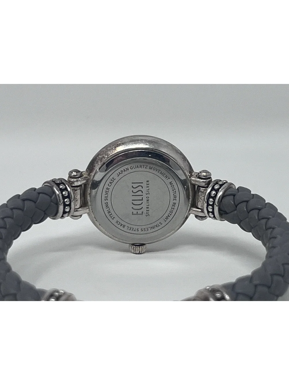 Ecclissi Sterling Silver Quartz Analog Women's Wristwatch Gray Leather Band